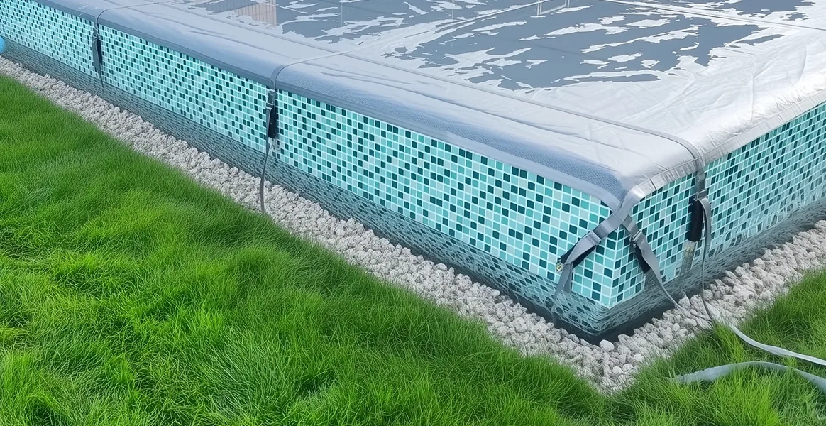 Покрывало для бассейна под снегом — защита зимой в Ишиме